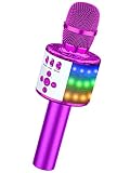 BONAOK Wireless Bluetooth Karaoke Microphone with Controllable LED Lights, 4-in-1 Portable Handheld