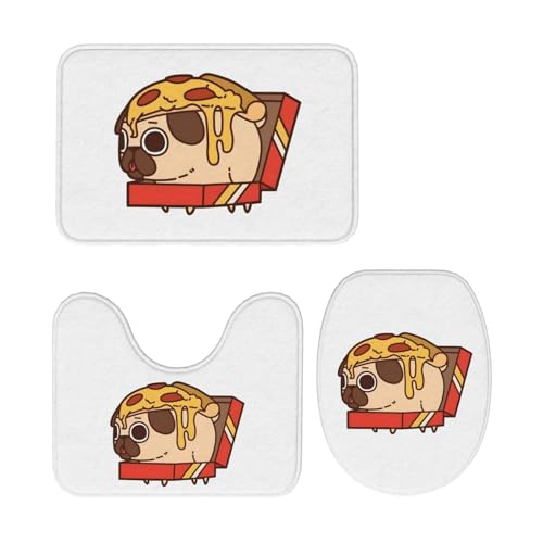 トイレマット ピザ パグ 犬柄 3点セット 足元マット 便座カバー マットフタカバー U型 O型 トイレ兼用 滑り止め おしゃれ バスマット 洗える 浴室 玄関 家庭用 ホテル用