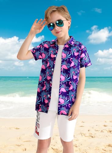 Image of XiaoMoSha Hawaiian Shirts for Boys Button Down Shirt Short Sleeve Shirts Girls Hawaiian Shirt Summer Beach Tops for Kids