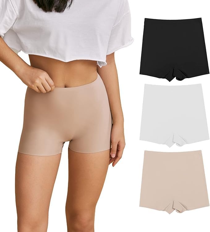 Women's/Girl's Seamless Smooth Ice Silk Boyshort Panty/Cycling Shorts/Under Skirt Shorts (Pack of 3)-image-16