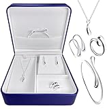 YUSPENYE Handmade 925 Sterling Silver Jewelry Set for Women with Open Bangle Bracelet, Earrings, Necklace, and Ring hoop - Valentine's Day Gift in Gift Box