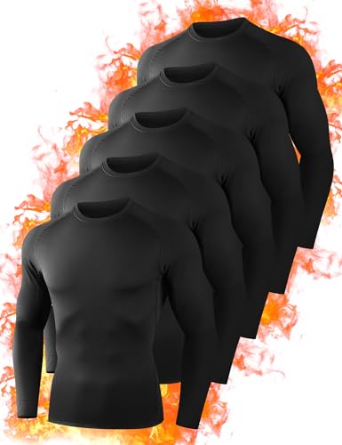 Dalavch 5 Pack Thermal Compression Shirts for Men Long Sleeve Running Gear Undershirt Base Layer for Winter Cold Weather 5 Black Medium