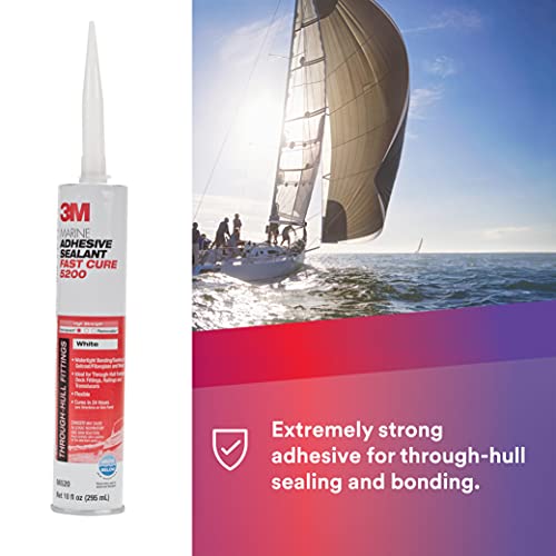 3M Marine Adhesive Sealant Fast Cure 5200 (06520) Permanent Bonding And Sealing For Boats And Rvs Above And Below The Waterline Waterproof Repair, White, 10 Fl Oz Cartridge #TOP3