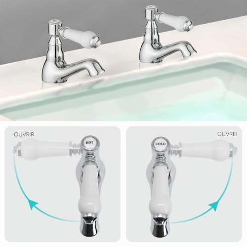 JASSFERRY Lot de 2 robinets de lavabo, eau chaude et froide, poignée croisée en céramique 1,27 cm – vue 5