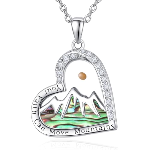 Mustard Seed Heart Necklace for Women 925 Sterling Silver Your Faith Can Move Mountains Pendant Necklaces Christian Faith Jewelry Inspirational Gifts