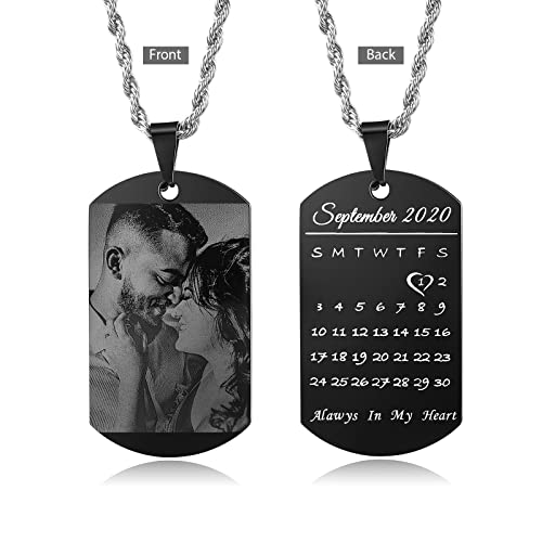 Nauchild Personalisierte HD Foto Halskette Edelstahl Paar Halskette Kalender Datum Text Identität Halskette für Männer Frauen Mutter Vater(Black#1) Cover