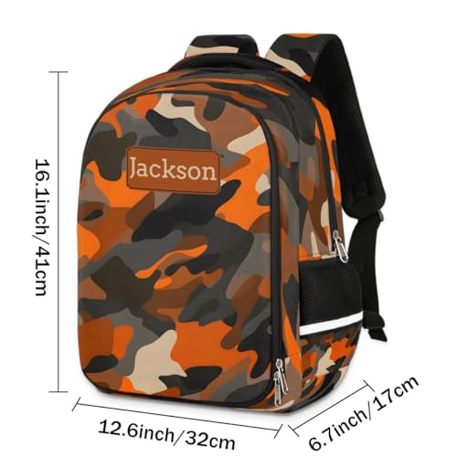 Personalized Kids Backpack Orange Camo for Boys Girls, Military Camouflage Custom Backpack Travel School Bag Bookbag Lightweight Daypack3