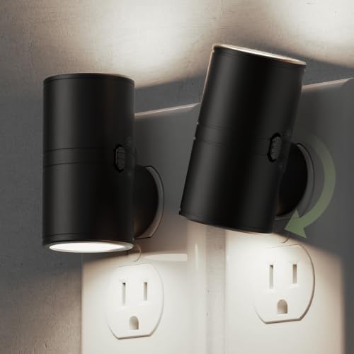Image of L LOHAS LED Bright Night Lights Plug into Wall,Daylight White,Rotating,Mini | Dimmable Nightlight Plug in, Light Sensor Night Light, LED Nightlights, Hallway Bedroom Bathroom Kitchen,[Black Shade,2 Pack]
