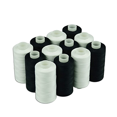 image for Simthread 6 White 6 Black 100% Cotton Sewing Thread 50s/3 for Quilting