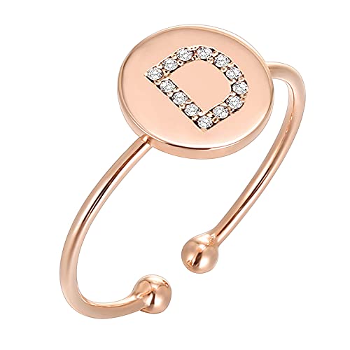 PAVOI 14K Rose Gold Plated Initial Ring Stackable Rings for Women | Fashion Rings - D Ring