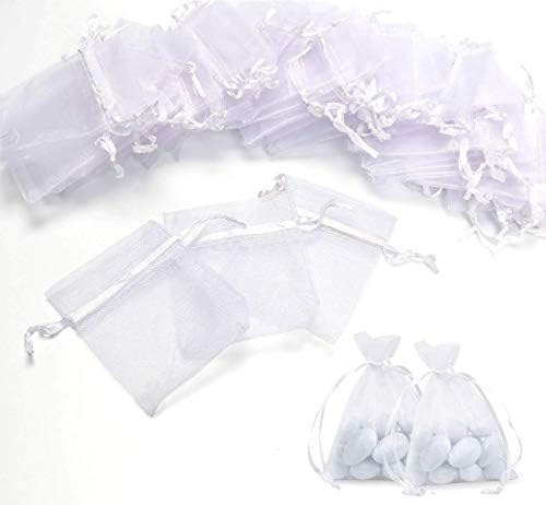 Organza Bags,100 Pack Gift Candy Favor Bags Jewellery Pouch for Wedding Parties Celebrations White 9x12CM