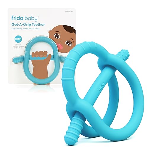 Image of Frida Baby Get-A-Grip BabyTeether for Teething Relief | 100% Food-Grade Silicone Teething Toys for Baby 0-6, 12, 18 Months Infant, BPA-Free, PVC-Free |Deep Blue