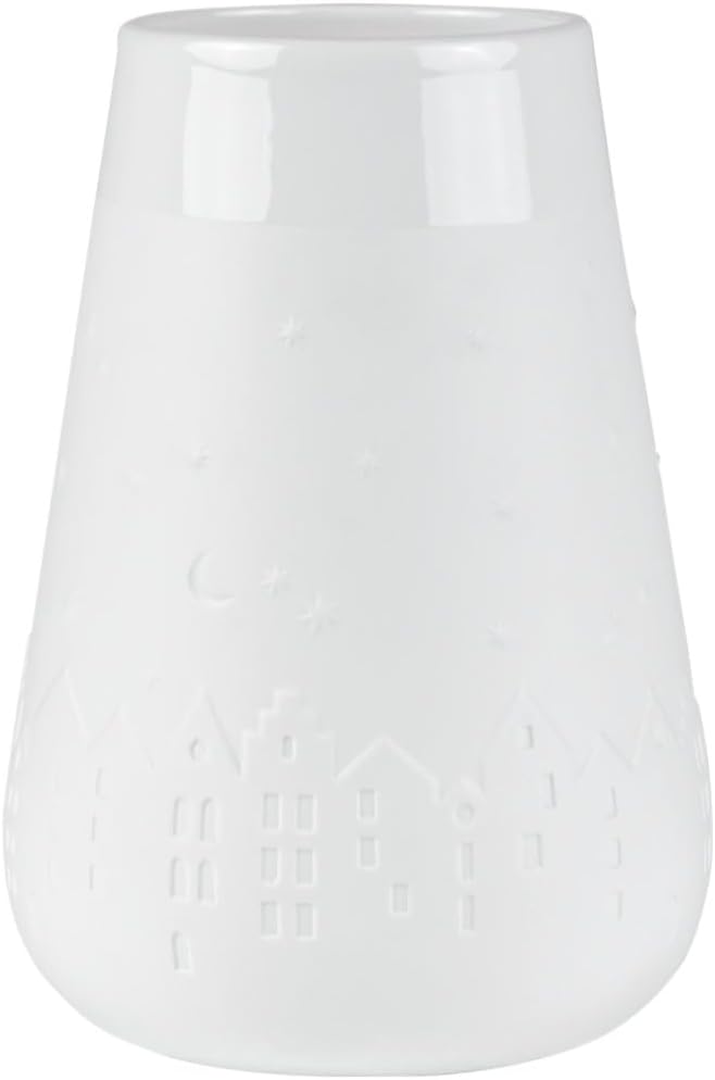 Räder Porcelain Poetry Vase with Winter Village Embossed Design - 7.9"