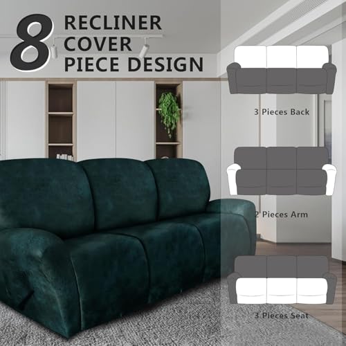 Image of molasofa Recliner Sofa Covers - 8 Pieces Stretch Leather Like Large Couch Covers for 3 Seats Reclining Slipcovers (Green)