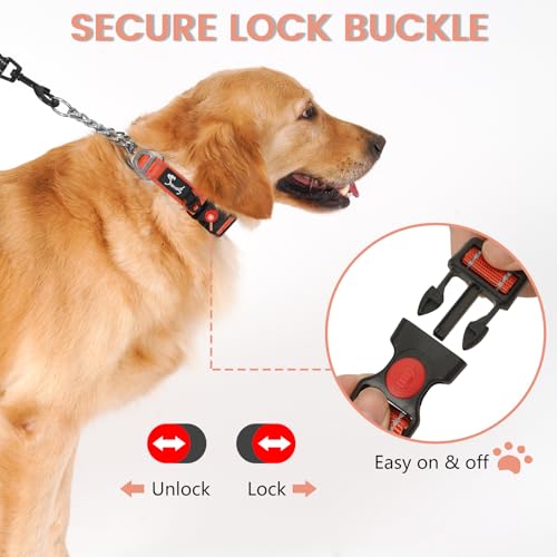 PETTOM Hundehalsband – Verstellbares, Reflektierendes Halsband mit Sicherheitsverschluss für Training, Atmungsaktives Nylon für Mittelgroße bis Große Hunde (Rot, M 43-52cm)