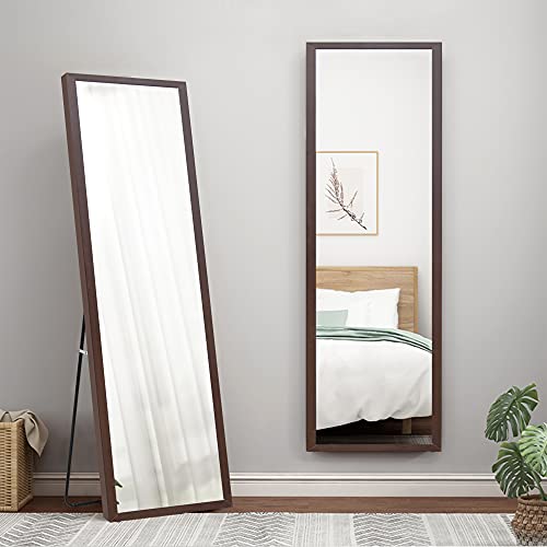 Beauty4U Full Length Mirror Free Standing Leaning Body Mirror, Brown Dressing Floor Mirror for Home Decor, 59"x20"