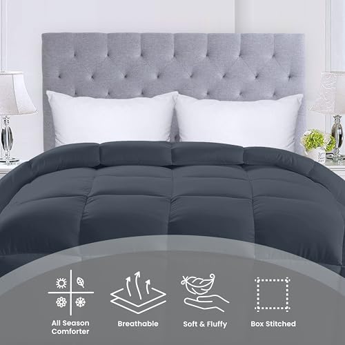 Utopia Bedding Comforters Twin Size, All Season Duvet Insert, Down Alternative Box Stitched Bed Comforter with Corner Tabs, Machine Washable (Grey)