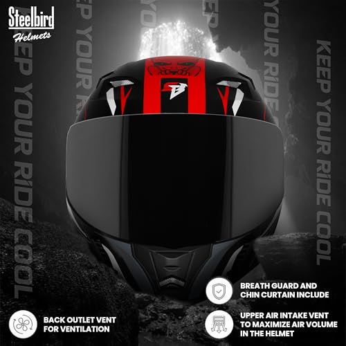 Image of Steelbird SBA-20 Strange ISI Certified Flip-Up Graphic Helmet for Men and Women with Inner Silver Sun Shield