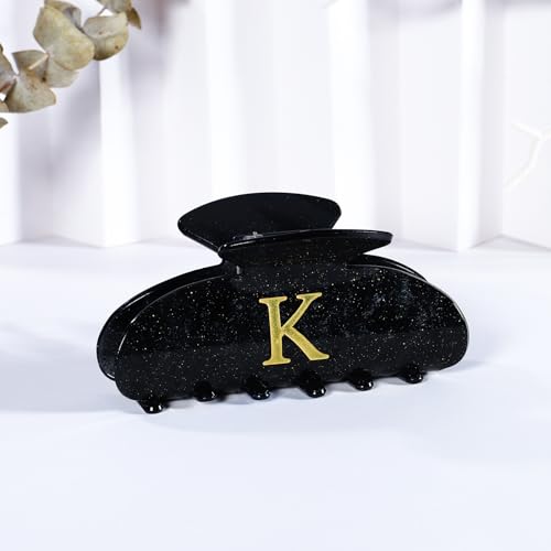 Image of LILIE&WHITE Acrylic Letter Hair Clips For Women Stylish K Monogram Hair Claw Alphabet Hair Clip Fashion Glitter Claw Clips Elegant And Durable Hair Accessory Large Hair Clips Black K