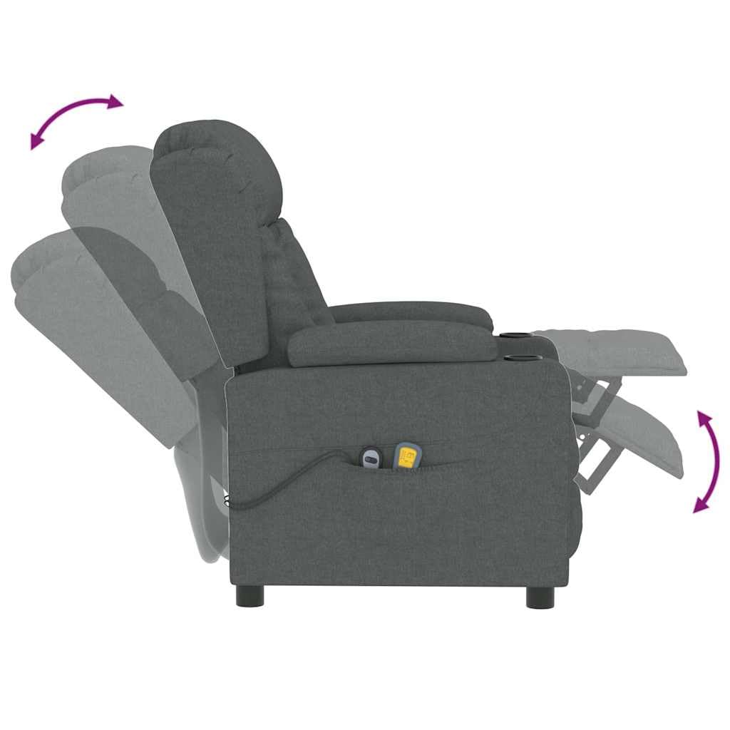 vidaXL Massagesessel, Sessel Verstellbar Elektrisch, Relaxsessel mit Liegefunktion Vibrationsfunktion, Ohrensessel Fernsehsessel, Dunkelgrau Stoff
