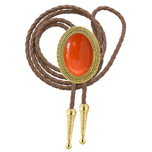 Image of Jeilwiy Bolo Tie for Men Real Stone Westwern Cowboy Ties Silver Bolos Women Leather Necktie Gift for Birthday Christmas