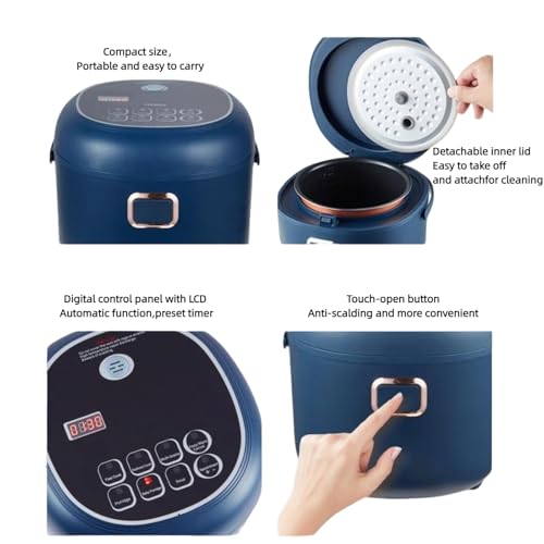 Image of 12V /24V /110V Rice Cooker Mini 2L Portable Multicooker 24h Keep Warm Small with Steam Tray Picnic Camping Travel For Car /Truck /Home (Blue)