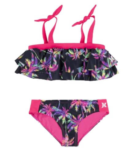 Hurley Big Girls Tiered Bikini Set, Black Multi, XL