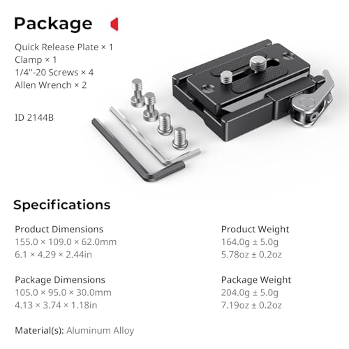 Image of SMALLRIG Universal Quick Release Mount Plate Kit for Arca-Type, Built in Clamp and Plate, with 1 /4''-20 & 3 /8''-16 Threaded Holes- 2144B