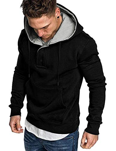 COOFANDY Men's Hooded Sweatshirts Casual Heavyweight Fleece Cotton Henley Hoodie