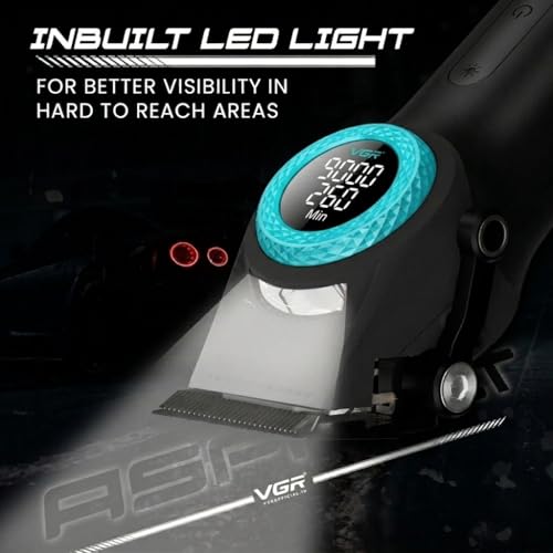 Image of VGR V- 001 Ultra Premium 7000-9000RPM Professional hair clipper Taper lever 5 Level 10x combs 4600MAH battery adapter charging base 21-level speed change Digital display LED light 300 Min, BLUE