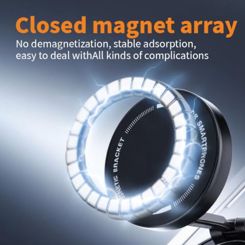 Image of (1 Year Warranty) Foldable Magnetic Phone Stand Holder, 360 Rotating Mobile Stand for Desk, Adjustable Height & Viewing Angle, Strong Magnetic Mount, Portable Smartphone Holder - Orange
