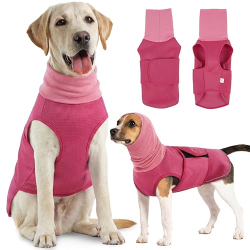IECOii Dog Anxiety Calming Hoodie Breathable Dog Anxiety Jacket Vest Coat for Thunderstorms Fireworks Vet Visits Separation Adjustable Dog Hoodies for Noise Block & Ear Protection Recovery RoseRed XS