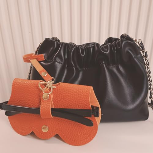 Image of Leather Sunglasses Case Portable Leather Sunglass Holder for Bag Sunglasses Bag for Travel 2 Pcs Glasses Organizer Bag with Strap for Women and Men