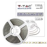 v-tac striscia led da esterno ip65 impermeabile 10w - 5 metri di lunghezza - smd 5050 alta luminosità - luce 3000k bianca calda - strisce led - strip adesiva e copertura in silicone - 24 volt