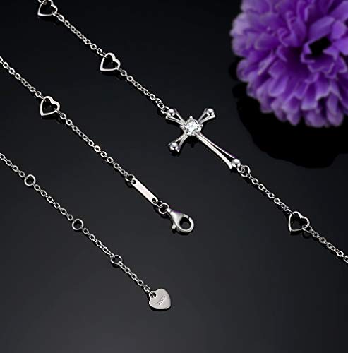 Cross Ankle Bracelet For Women, 925 Sterling Silver Charm Adjustable Foot Anklet, Large Cross Bracelet (One Cubic Zirconia Diamond Cross) #TOP1