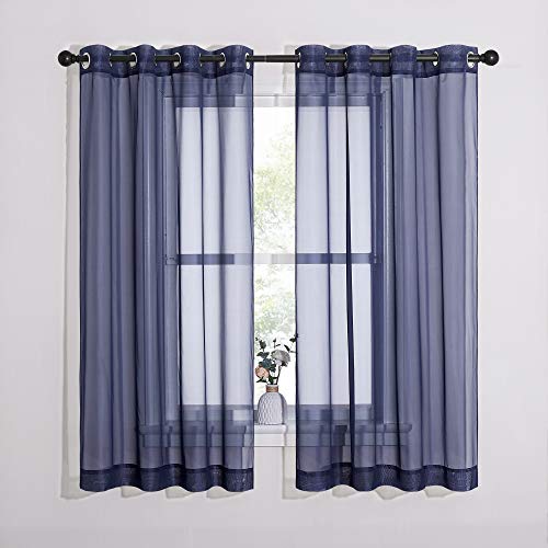 NICETOWN Sheer Curtains Voile Panels - Ring Top Light Weight Voile Window Draperies for Bedroom/Nursery/Dorm (W54 x L63 Inches, Dark Blue, Set of 2) Dark Blue 54"W x 63"L (Pack of 2)