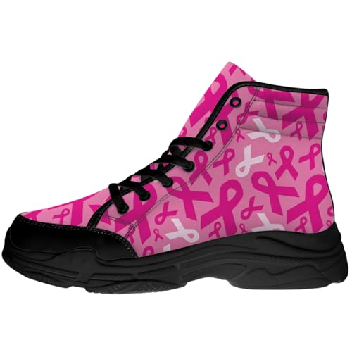 Breast Cancer Shoes for Women Men Lace-up High Top Canvas Sneakers Gifts for Her Him