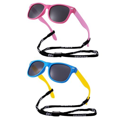 DYSAKER Kids Sunglasses for Girls & Boys 3-12 Polarized Toddler Sunglasses with Strap Flexible Rubber Frame UV Protection