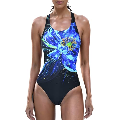 Veranobreeze Traje de baño para Mujer con presión atlética, Ropa de baño de Entrenamiento, Racerback-Wettkampf-Traje de baño para Mujer(Azul Hielo, EU44)