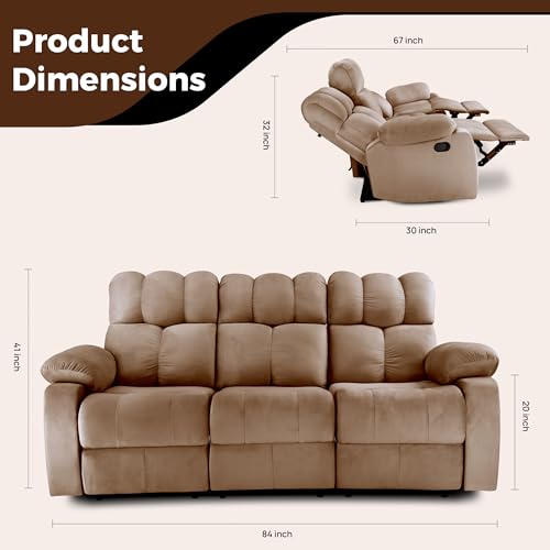 Image of Little NAP Helios Soft Suede Fabric Three Manual Standard Recliner | Padded 3 Seater Aaram Sofa | Relaxing Chair for Home Office Living Bed Room | Brown