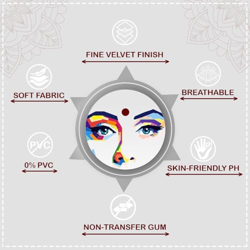 Image of PERPAA Kumkum Velvet Round Sticker Bindi Box of 15 Flaps for Ladies Women Forehead Bindi (Stick On) (Size 4, Diameter 8mm, Dark Maroon)-Self-Adhesive