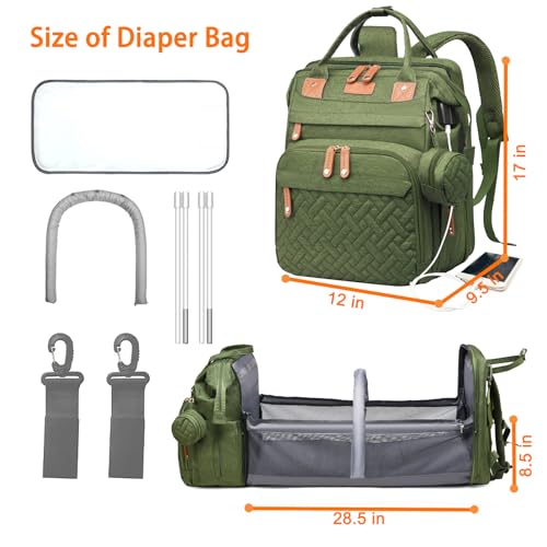 Image of Astro alan Baby Diaper Bags with Changing Station, Waterproof Diaper Bag Backpack for Moms Dads with USB Charging Port, Baby Shower Gifts, Large Capacity diaper backpack, Green