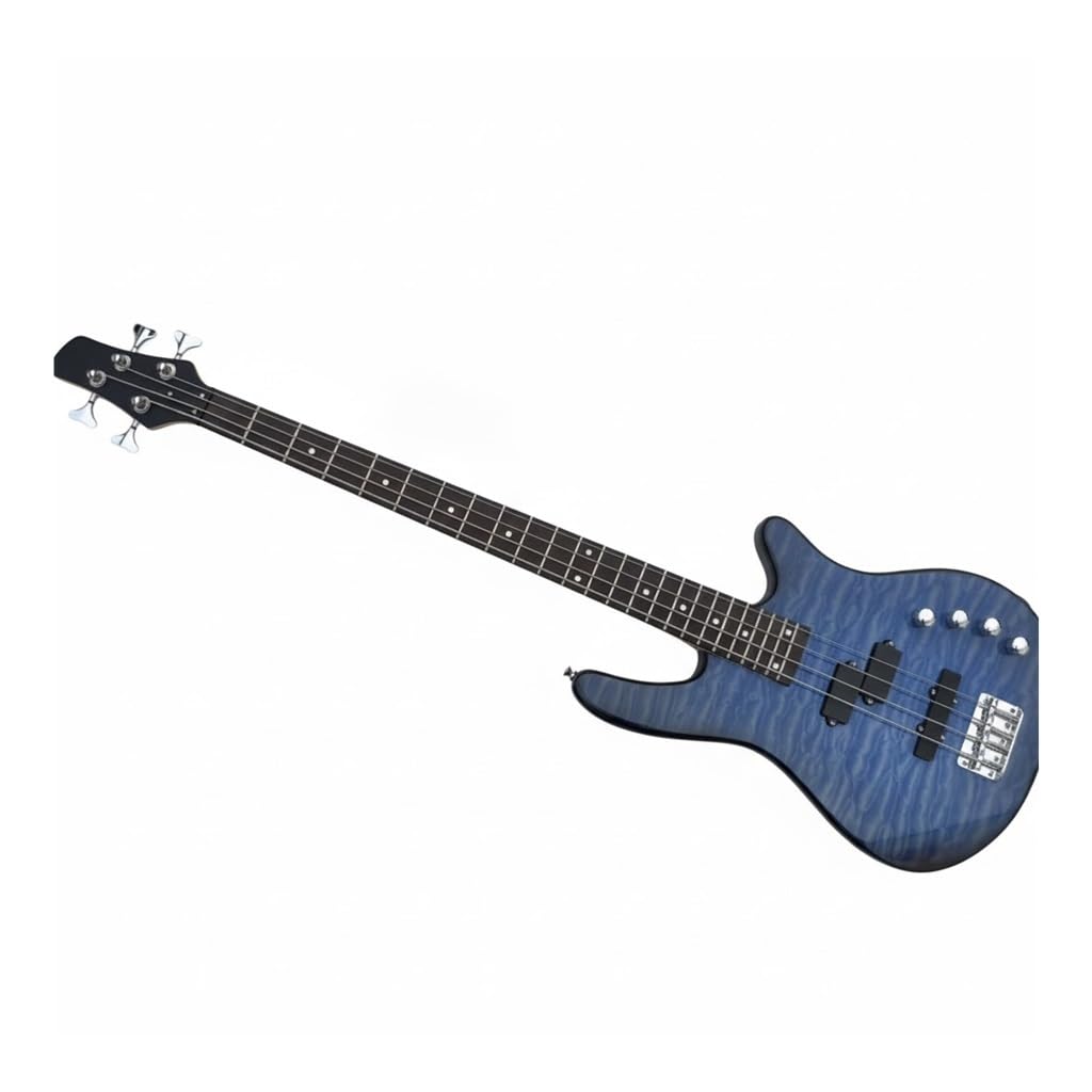 Bajo eléctrico de 4 cuerdas, 24 trastes, pastillas de tamaño completo, cuerpo de tilo macizo Blue Tiger Flame Burst for principiantes.