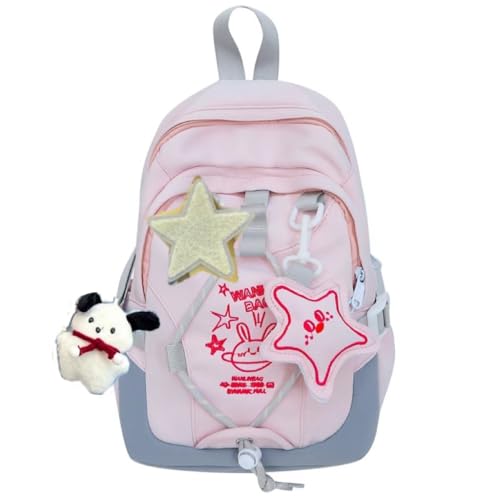 Kawaii Y2K Backpack for Girls Boys Teen Middle School Daypack for Travel Casual Bookbag with Cute Pendant (Pink)