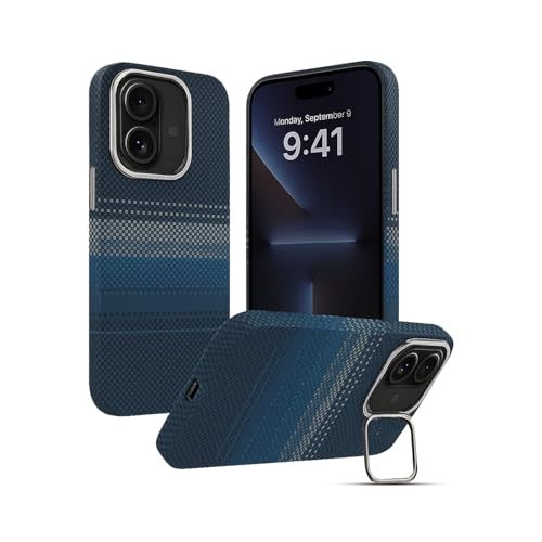 Image of AIBEX Aramid Fiber Mag-Saf Case Compatible for iPhone 16 Plus | Slim Protective Back Cover with Built-in Magnets | Wireless Charging Support | Camera Ring Stand | Shockproof with Air Guard Corners
