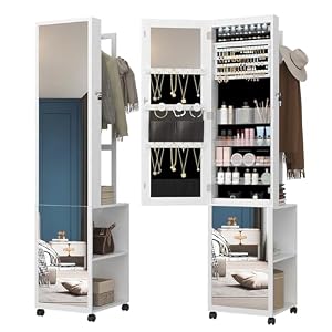 Hzuaneri Schmuckschrank mit Kleiderständer, weiß und Schwarz