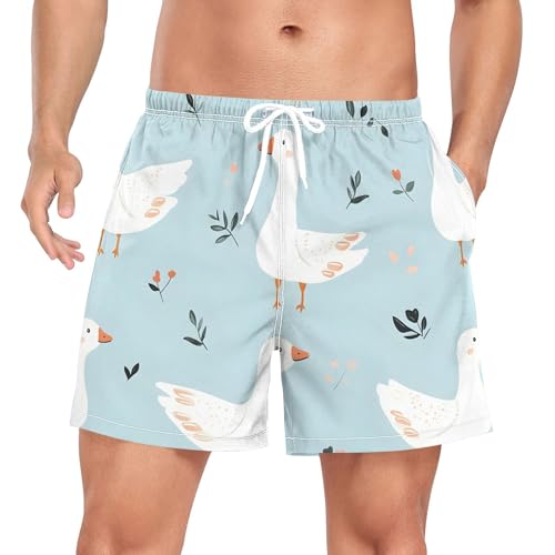 xigua Cute Geese Mens Swim Trunks with Liner, 5 inch Quick Dry Mens Boardshorts for Beach