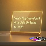 Acrylic Dry Erase Board with Light Up Stand for Desk 13 x 9 inch Clear Desktop Note Memo White Board