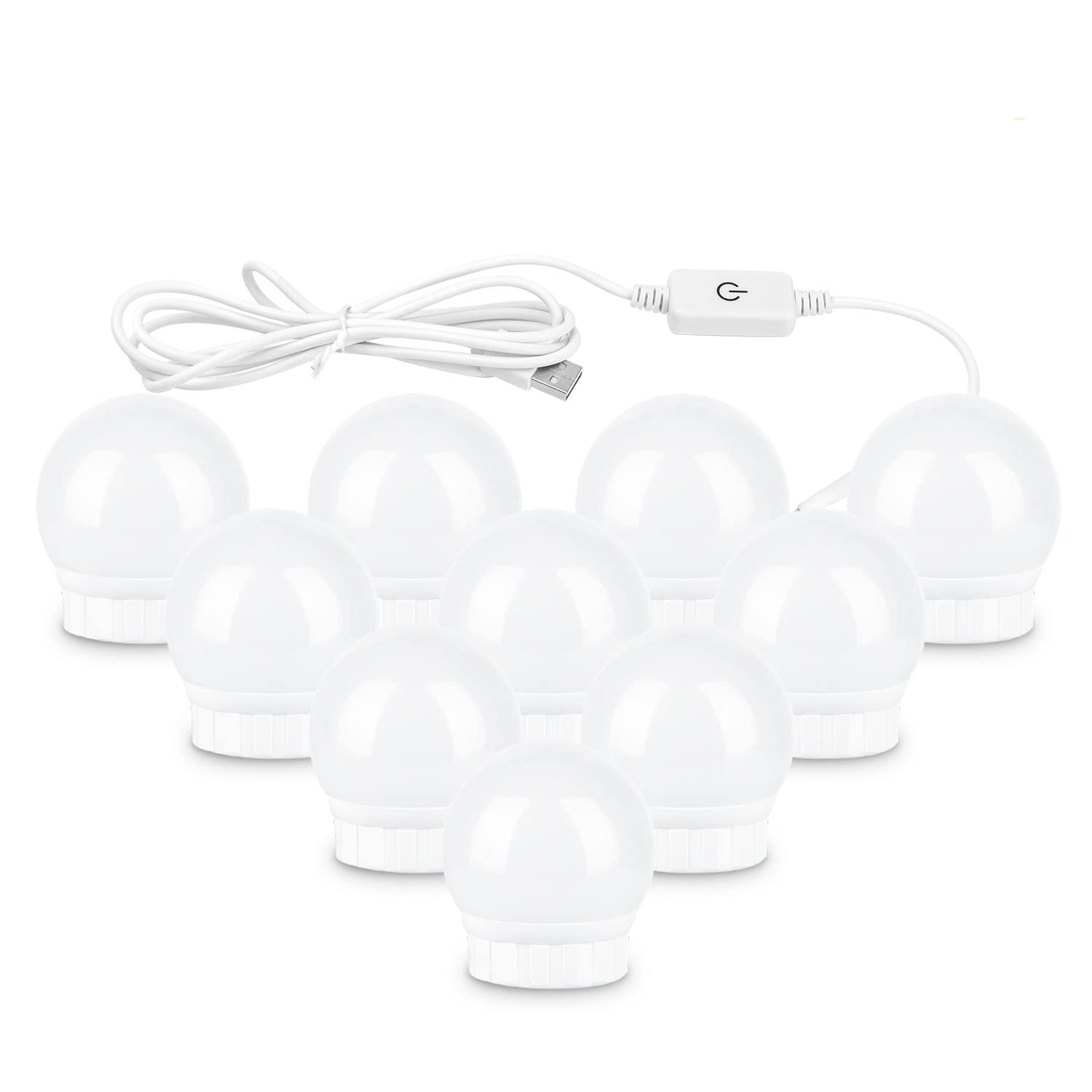 Lot de 10 ampoules LED à intensité variable pour miroir de courtoisie - 3 couleurs - Câble USB 5 V CC