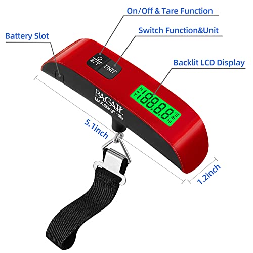 Image of BAGAIL Digital Luggage Scale, 110lbs Hanging Baggage Scale with Backlit LCD Display, Portable Suitcase Weighing Scale, Travel Luggage Weight Scale with Hook, Strong Straps for Travelers